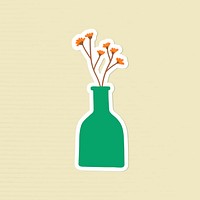 Orange doodle flowers in a green bottle sticker vector