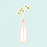 Yellow doodle flowers in a glass vase sticker vector