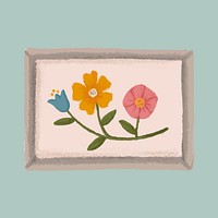 Picture frame of flowers on a blue wall sketch style vector