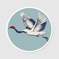 Traditional Japanese red crowned crane sticker with white border vector