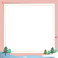 Gold frame with snowy forest pattern  vector