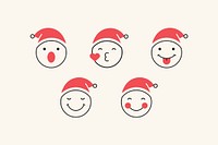 Black outline Santa emoticon set isolated on beige background vector