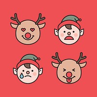 Rudolph reindeer and elf emoticon patterned isolated on green background vector