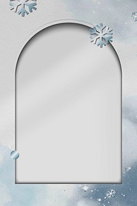 Rectangle frame with blue snowflakes on white paper background vector