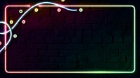 Rectangle colorful neon frame design on a dark brick wall vector
