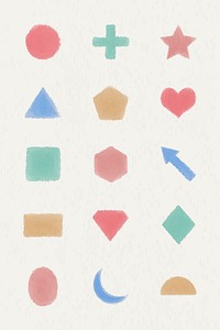 Colorful watercolor geometric shapes set vector