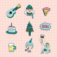 Hand drawn festive stickers collection vector