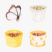 Butterfly and pebbles in pots watercolor sticker doodle vector