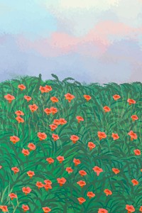 Blooming red poppy garden on the hill background vector