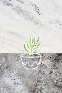 Neon cactus on a marble background vector 