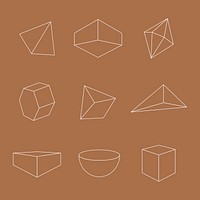Minimal geometrical shapes on brown background vector set