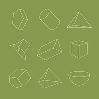 Minimal geometrical shapes on green background vector set