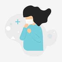 Covid 19 infected woman wearing face mask and coughing vector