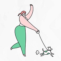 COVID-19 new normal vector woman walking dog doodle character