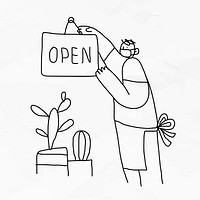 ‘Open’ COVID-19 business vector new normal doodle character