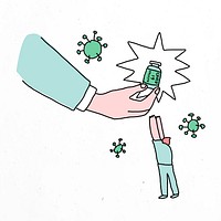 Big pharma vector and covid 19 vaccine doodle illustration with character