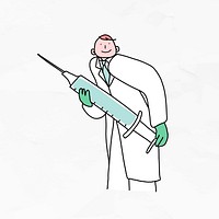 Doctor with vaccine vector doodle illustration