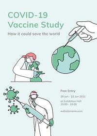 Covid 19 editable template vector vaccine study poster doodle illustration