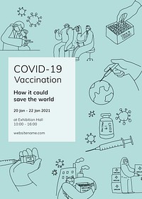 Vaccine study poster editable template vector for covid 19 doodle illustration