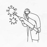 Doctor with vaccine vector doodle illustration