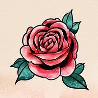 Watercolor red rose flower sticker overlay vector