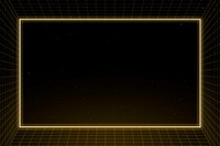 Yellow neon frame on 3d grid patterned background