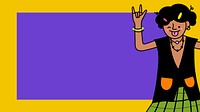 Playful cool kid character on a dull yellow frame and purple background vector