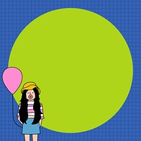 Girl blowing bubble gum and pink balloon background vector