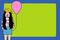 Girl blowing bubble gum and pink balloon background vector