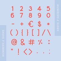 Styled numbers and symbol set vector