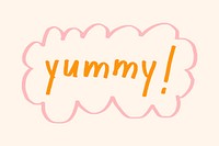 Yummy! doodle typography on a beige background vector