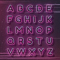 Alphabet vector pink neon font typography set