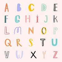 Pastel doodle alphabet word art set