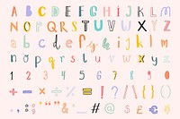 Hand drawn alphabet numbers sign doodle font set