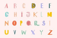 Alphabet doodle font pastel typography set