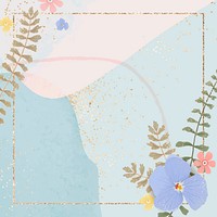 Gold square flower frame vector on pastel blue background