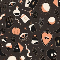 Vector bohemian witchcraft doodle Halloween background