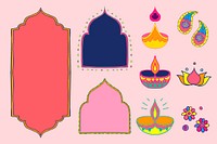 Diwali Indian rangoli element psd set illustration