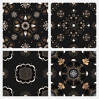 Oriental Mandala black tile vector pattern background set