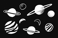 Cute solar system white vector galaxy doodle illustration sticker