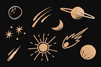 Solar system gold vector space doodle sticker