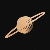 Saturn gold vector space doodle sticker