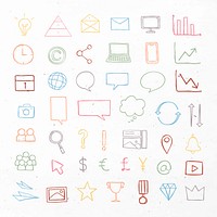 Colorful business icons vector with doodle art design set