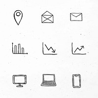 Black business icons vector with doodle art design set