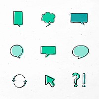 Green speech bubbles vector with doodle art design set