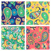 Vibrant colorful paisley pattern vector seamless background set