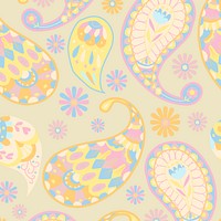 Pastel yellow paisley pattern vector seamless background