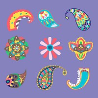 Colorful Indian paisley ornamental vector set