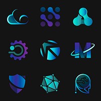 Gradient corporate technology futuristic icon set