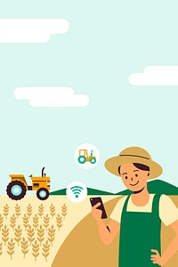 Farmer controlling smart tractor vector with a phone digital farming